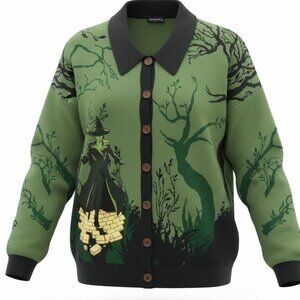 Wicked Elphaba Forest Green Embroidered Knit Sweater Cardigan Womens 3X
